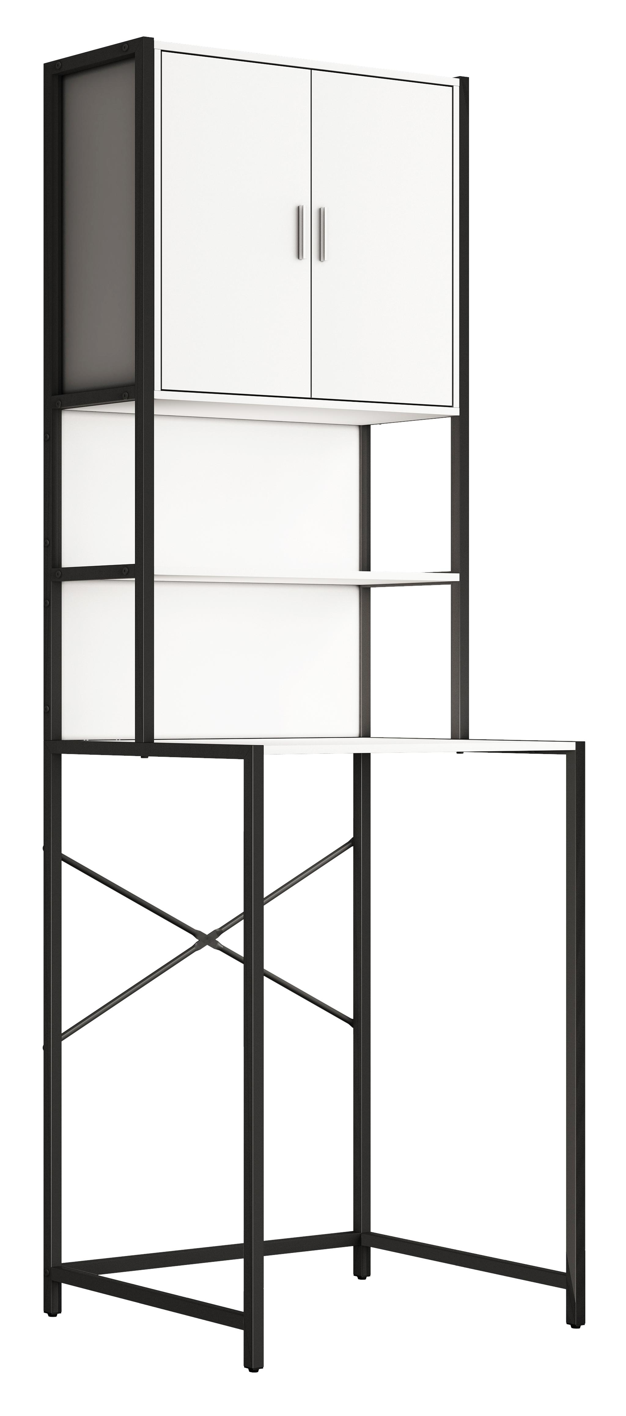 VCM NORDIC Edino skåp för tvättmaskin/torktumlare, w. 2 dörrar, 3 hyllor - vitt trä