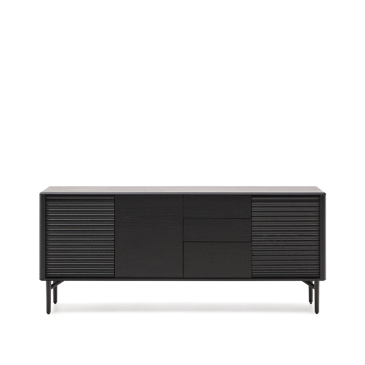 KAVE HOME Lenon skänk, med 3 dörrar, 3 lådor, 2 hyllor - svart ekfaner/ekträ (200x86)
