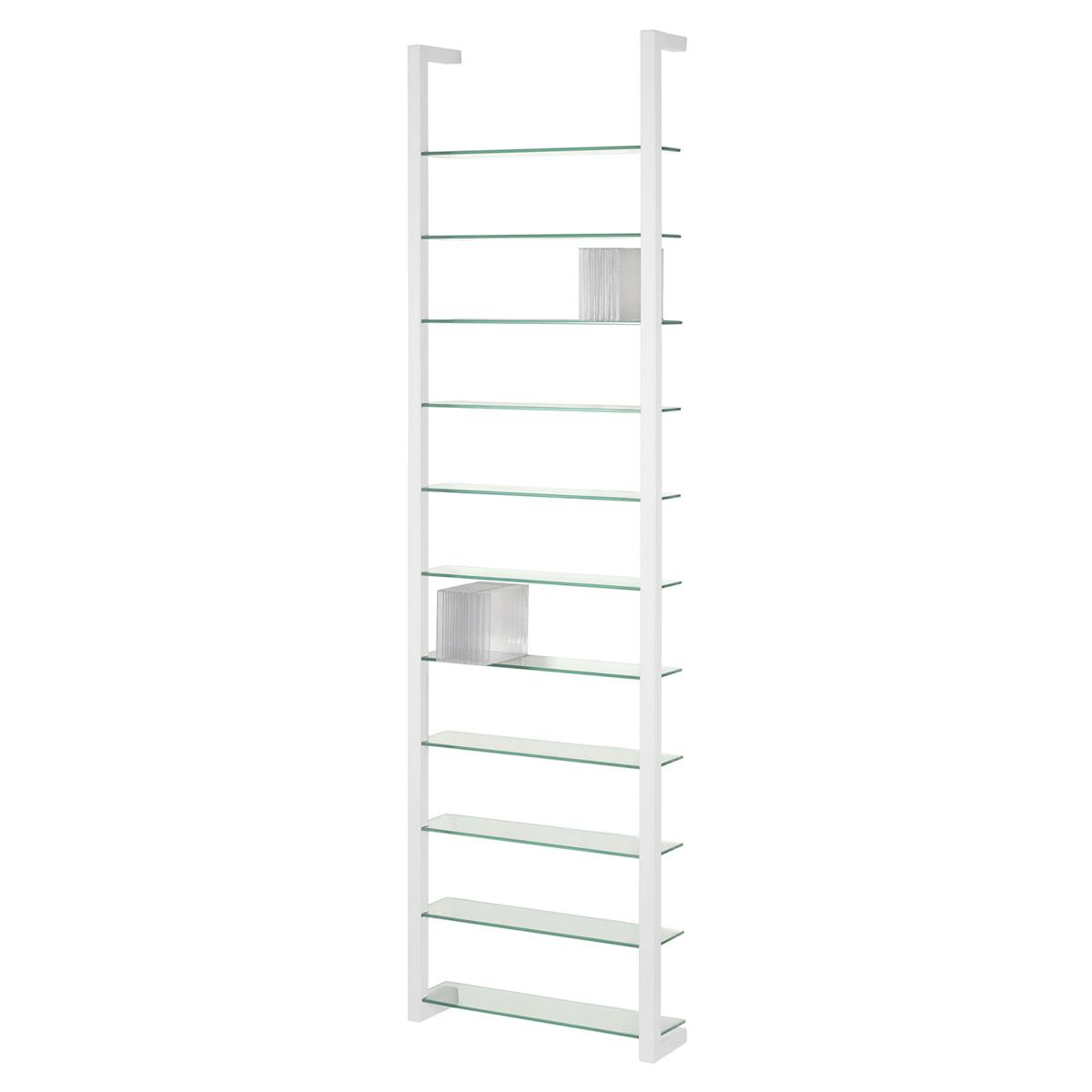 SPINDER DESIGN Rektangulär Cubic Bokhylla, med 11 Hyllplan - Glas och Vitt Stål