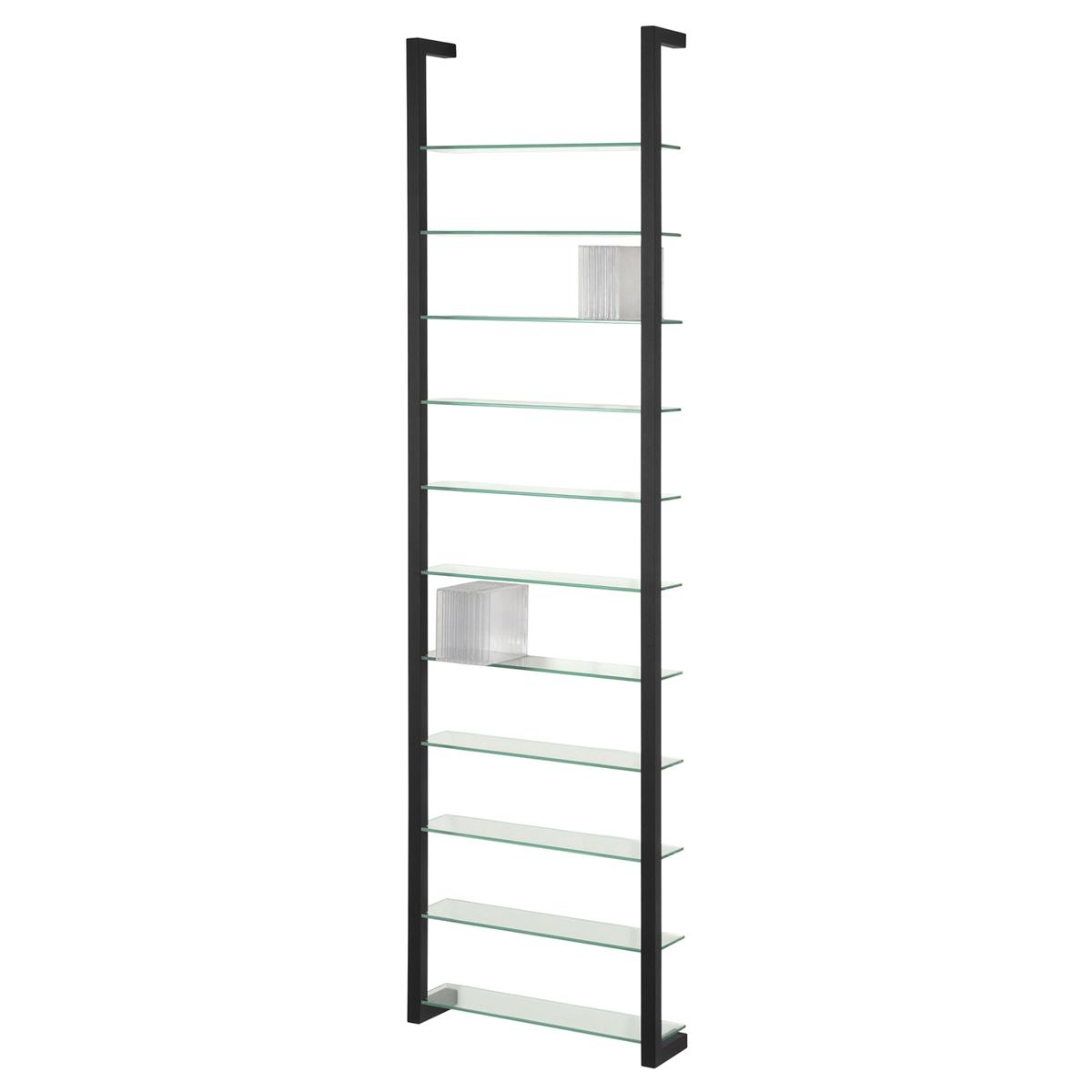 SPINDER DESIGN Rektangulär Cubic Bokhylla, med 11 Hyllplan - Glas och Svart Stål
