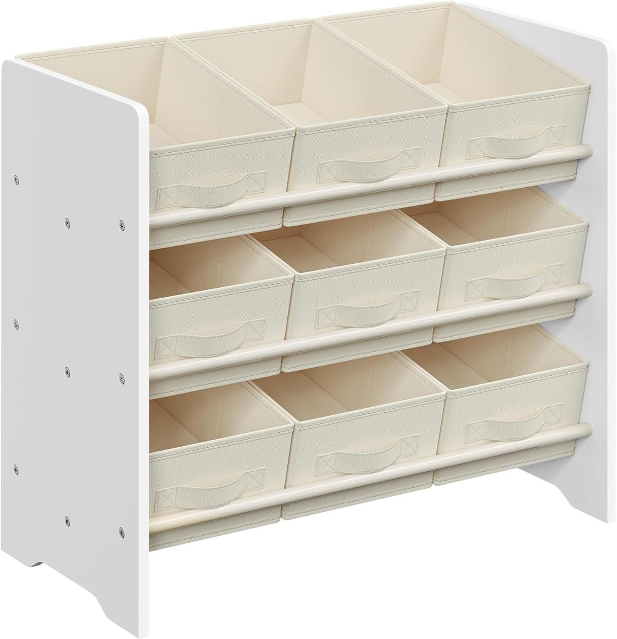 SONGMICS Leksaksorganisatör, Barnleksakshylla med 9 lådor av non-woven tyger, för barnrum och lekrum, Rymlig, 29,5 x 62,5 x 60 cm, Molnvit GKR033W10
