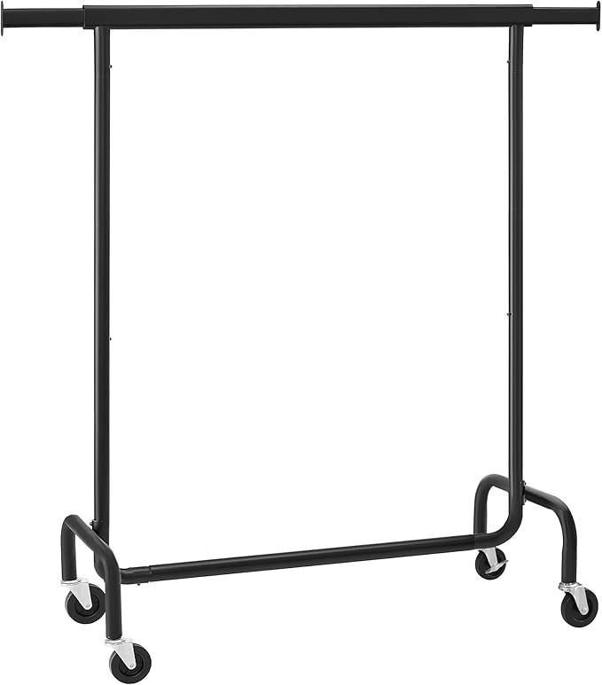 SONGMICS klädställning med hjul, kraftig klädställning med utdragbar stång, 114 kg lastkapacitet, 43,7 x (114-139,3 x 162,8 cm), mattsvart UHSR011B01