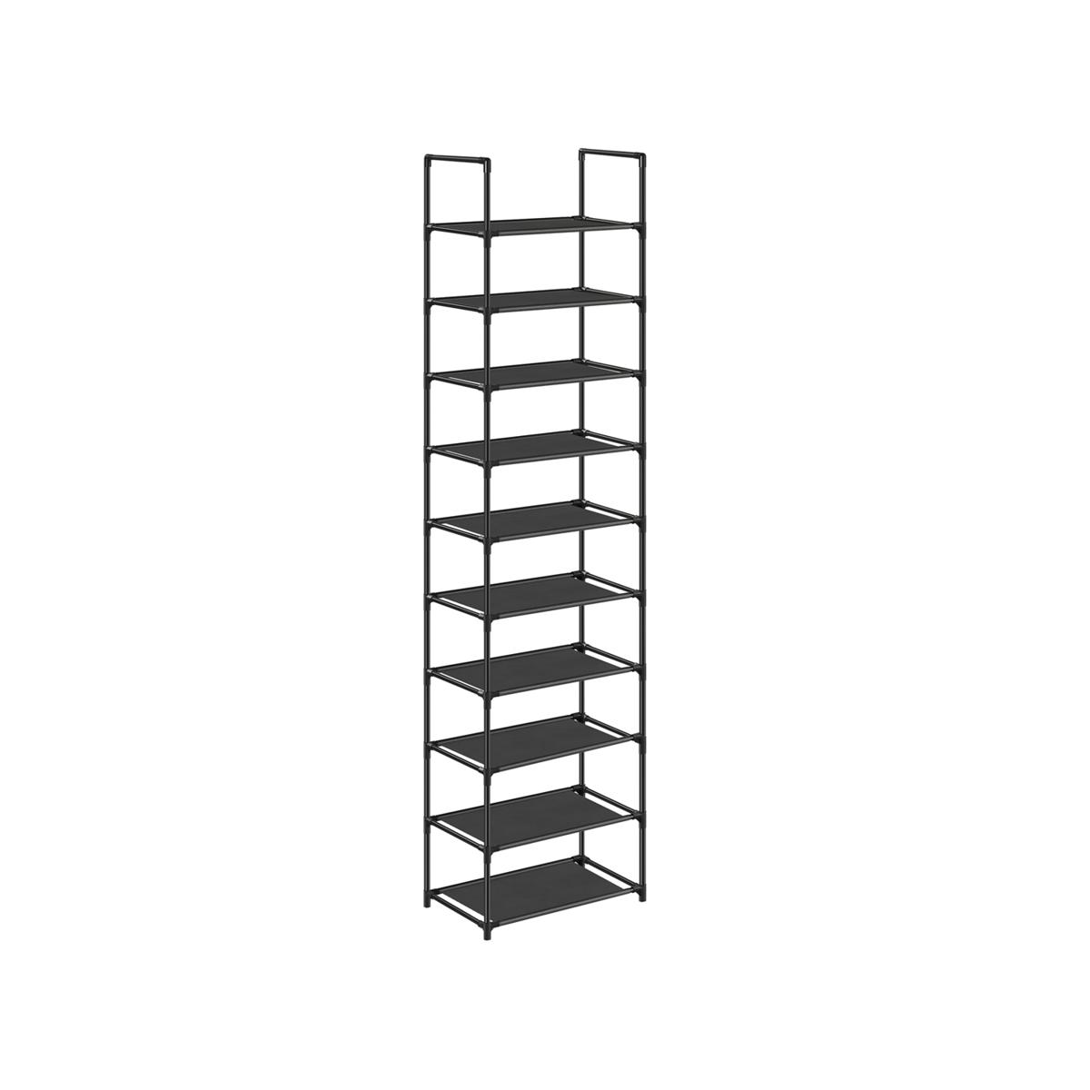 SONGMICS LSH010B02 skohylla, med 10 hyllplan - svart non-woven-tyg och stål (H:173)