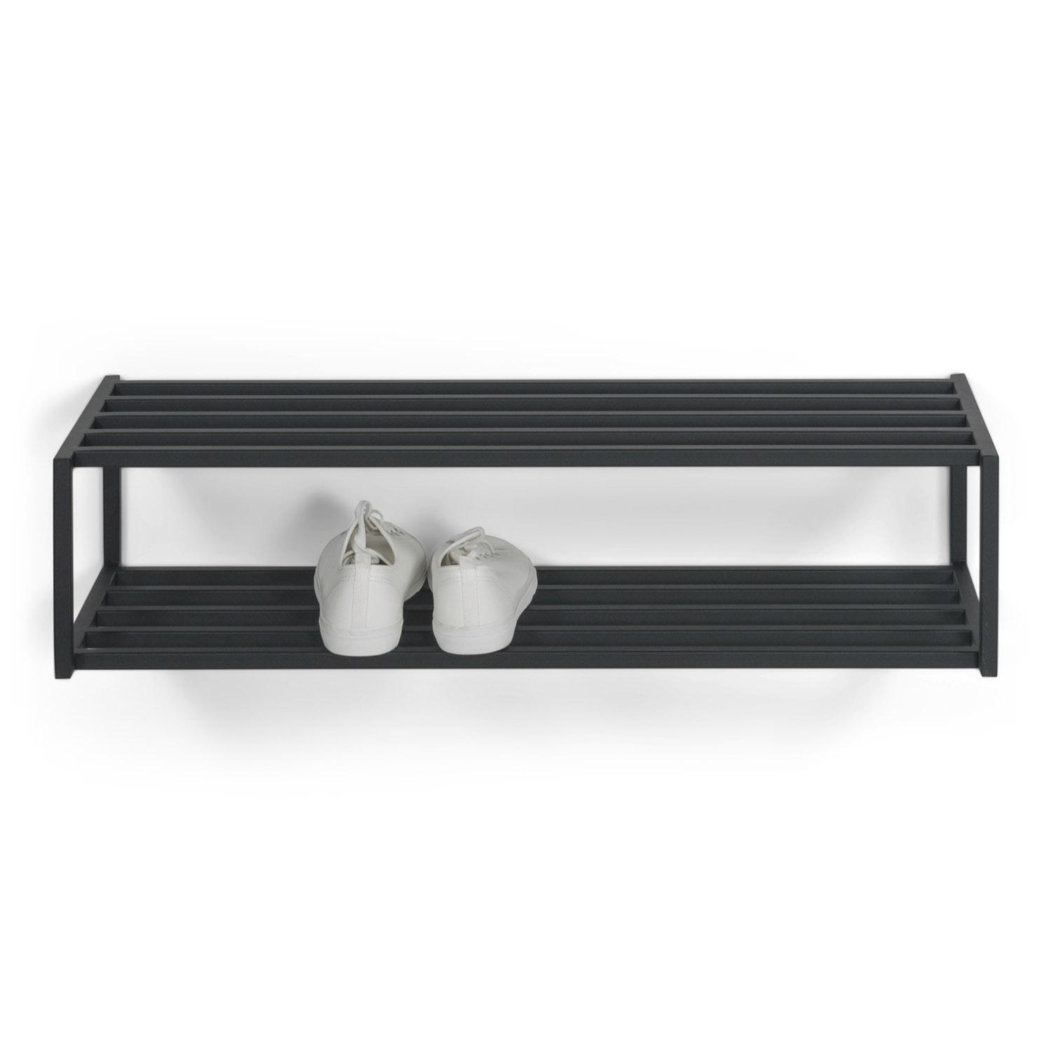 SPINDER DESIGN School skohylla, med 2 hyllor - svart stål (78x30,5)