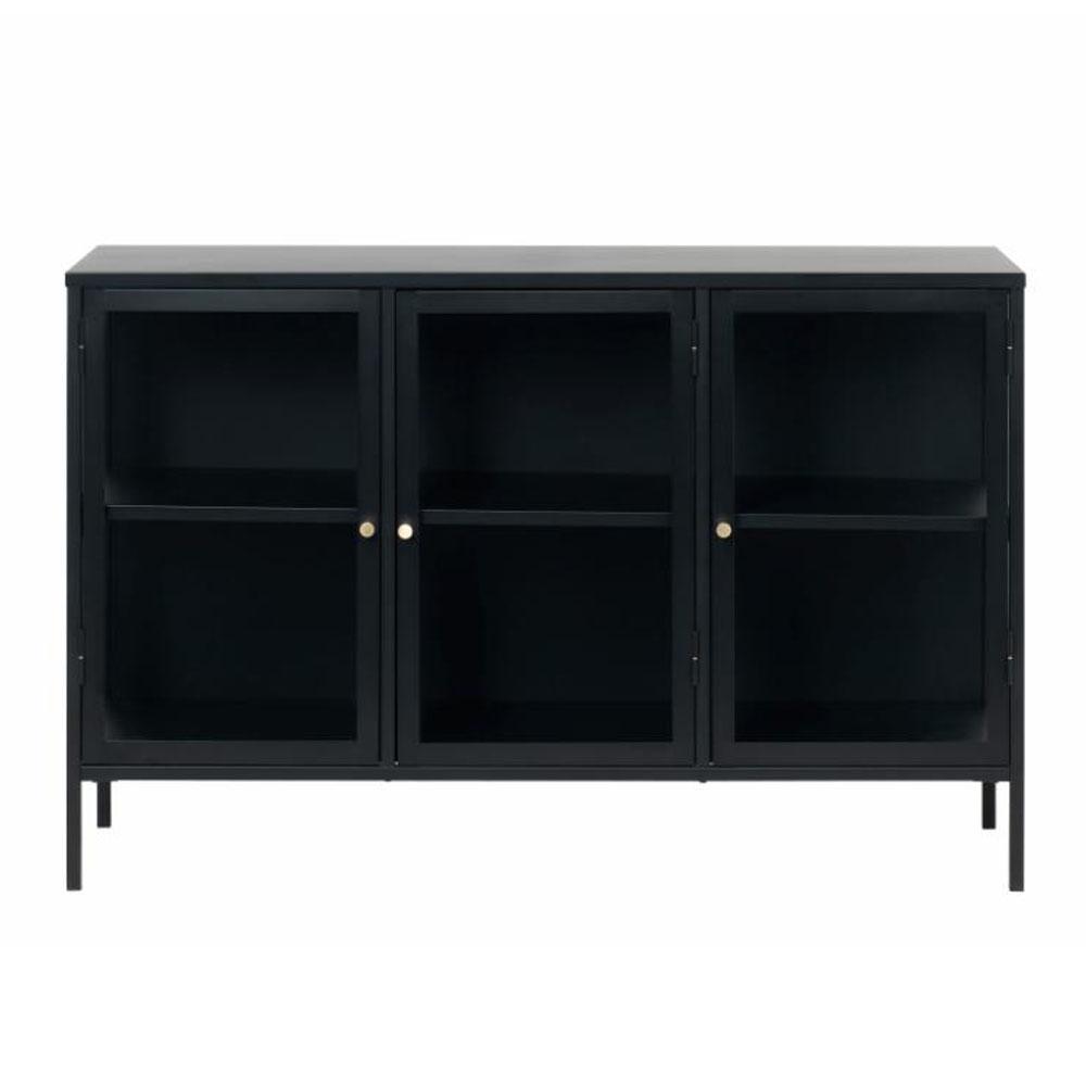 UNIQUE FURNITURE Carmel Skänk, med 3 Luckor och 1 Hylla - Glas och Svart Metall