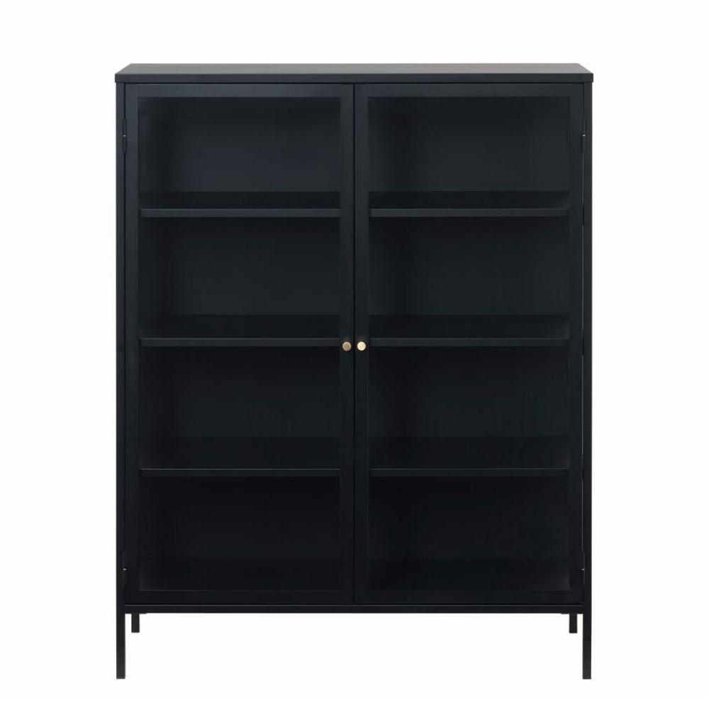 UNIQUE FURNITURE Carmel Skåp, med 2 Luckor och 3 Hyllplan - Glas och Svart Metall (H: 140 cm)