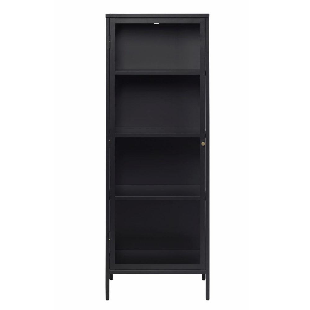 UNIQUE FURNITURE Carmel Skåp, med 1 Lucka och 3 Hyllplan - Glas och Svart Metall (H: 160 cm)