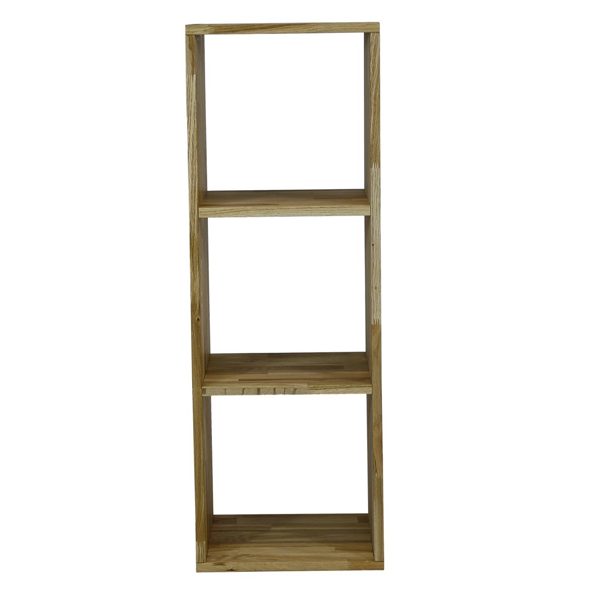 NOCNOI Puzzle rektangulär bokhylla, med 3 fack - massiv oljad ek, för vägg/golv (104x36)