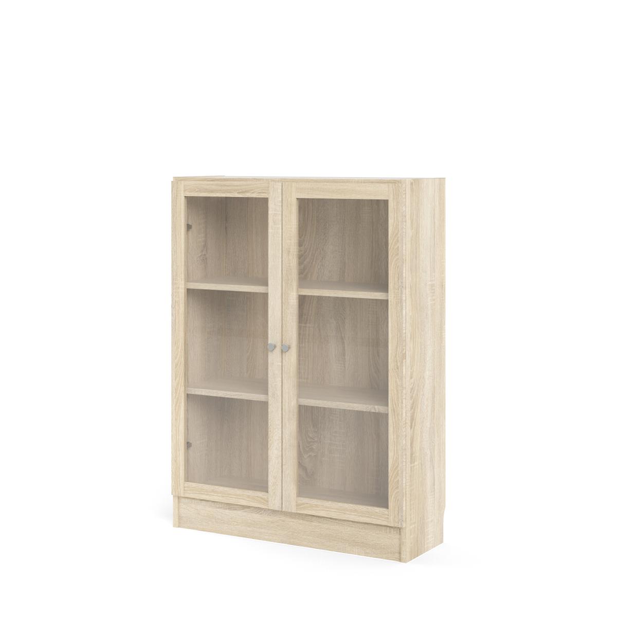 TVILUM Basic Bokhylla - Klar / Naturligt Glas / Ekstomme, med 2 Luckor och 2 Hyllor