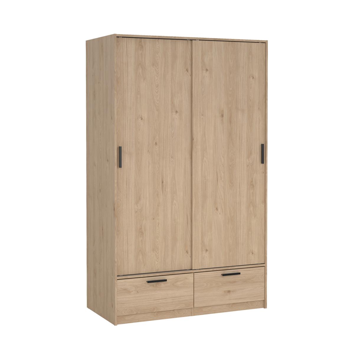 TVILUM Madrid garderob, med 2 skjutdörrar, klädstång, hyllor, 2 lådor - Jackson Hickory trä